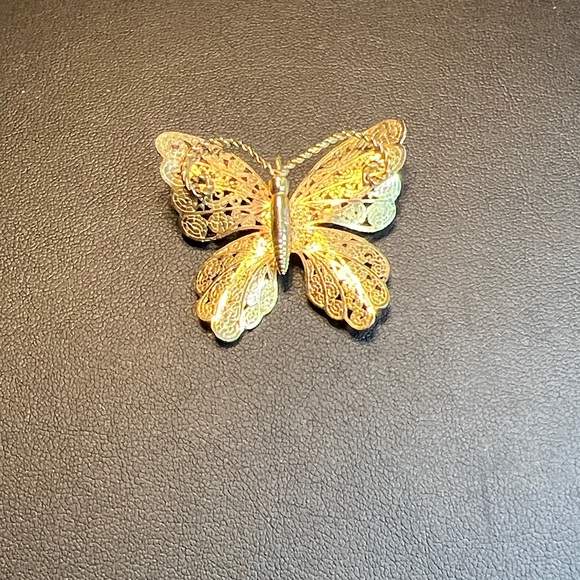 Gold Tone Filigree Butterfly Brooch - Picture 1 of 6